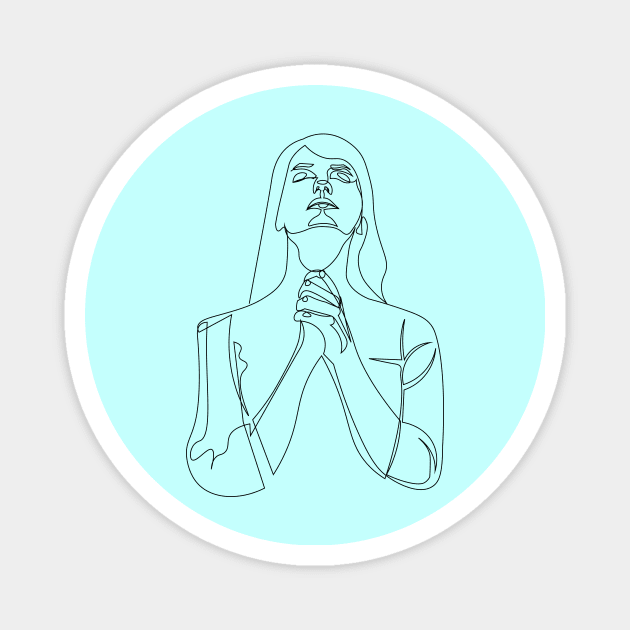 Meditating/praying woman One line art Magnet by Akweduk Designs